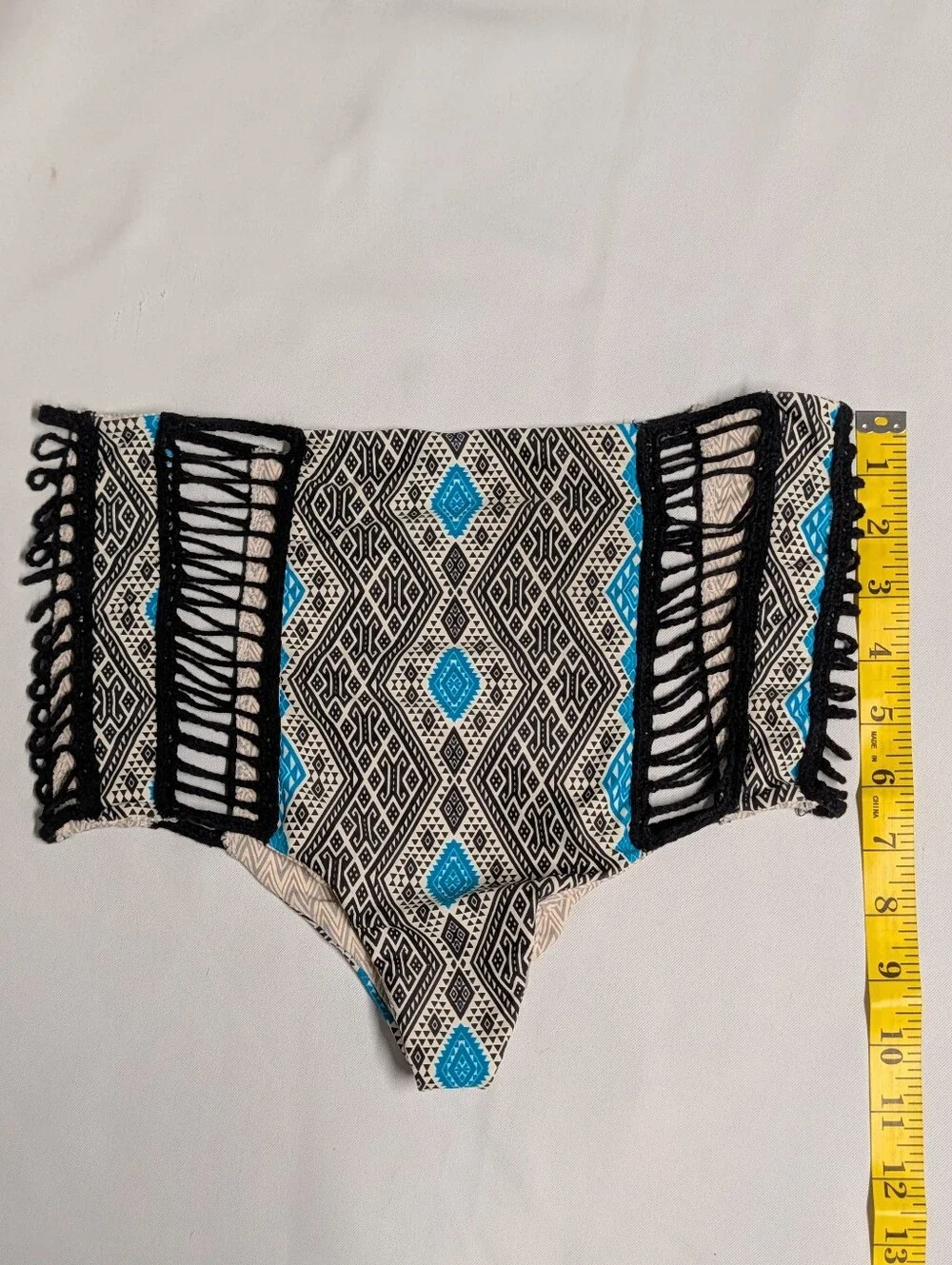 acacia swimwear Black & White Geometric Bikini Bottom with Teal Accents Size S